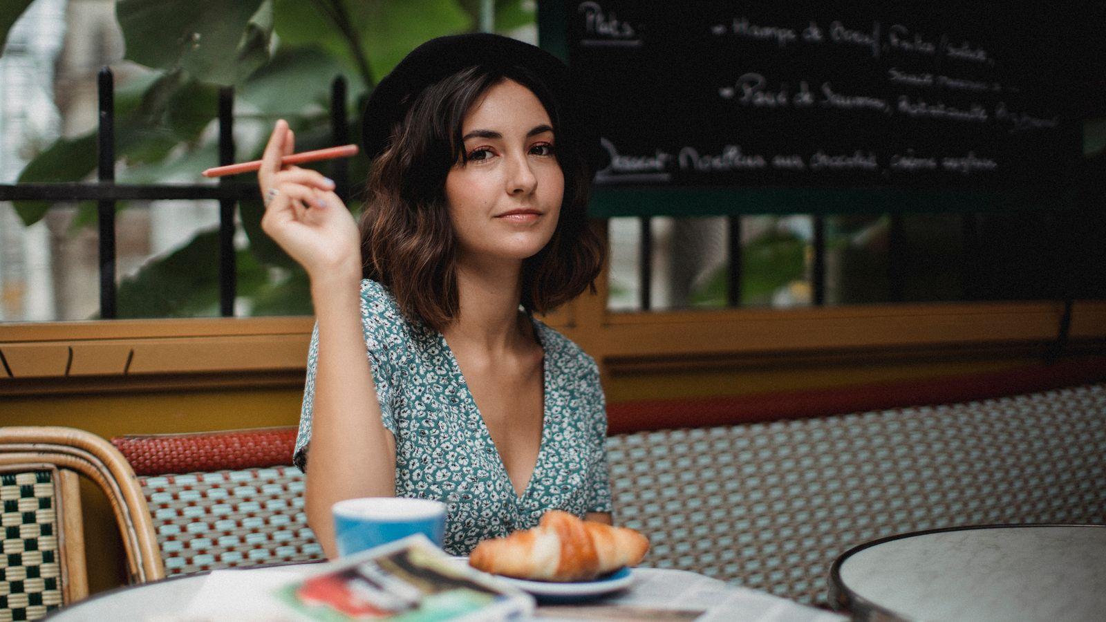 Coffee and a croissant at a Paris sidewalk café
